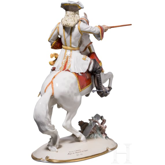 A porcelain soldier figure on horseback "Major du R&eacute;giment de Diesbach 1702-1717", Nymphenburg, 20th century