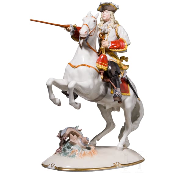 A porcelain soldier figure on horseback "Major du R&eacute;giment de Diesbach 1702-1717", Nymphenburg, 20th century
