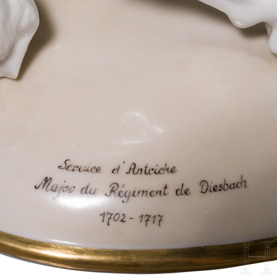 A porcelain soldier figure on horseback "Major du R&eacute;giment de Diesbach 1702-1717", Nymphenburg, 20th century
