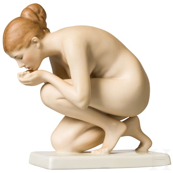 A porcelain figure "drinking nude", Ernst Weck, 1924 (design), Rosenthal, 1940s (finish)