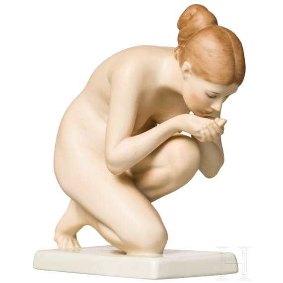 A porcelain figure "drinking nude", Ernst Weck, 1924 (design), Rosenthal, 1940s (finish)