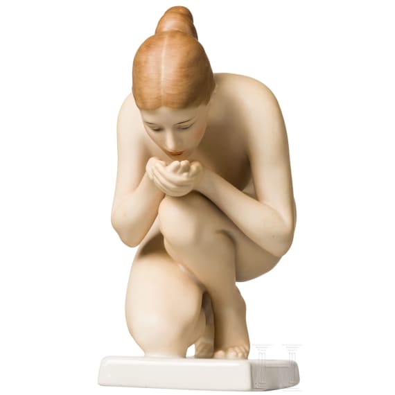 A porcelain figure "drinking nude", Ernst Weck, 1924 (design), Rosenthal, 1940s (finish)