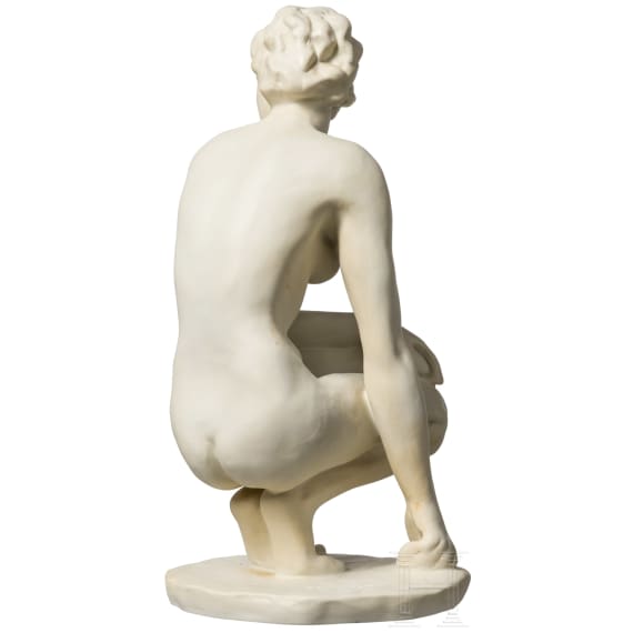 A buiscuit porcelain figure of a crouching nude "Die Hockende", Fritz Klimsch, 1936 (design), Rosenthal, 1940s