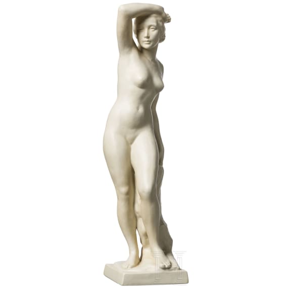 A buiscuit porcelain figure of a female nude "Die Ausschauende", Rudolf Kaesbach, 1936 (design), Rosenthal, Kunstabteilung Selb, 1943 (finish)