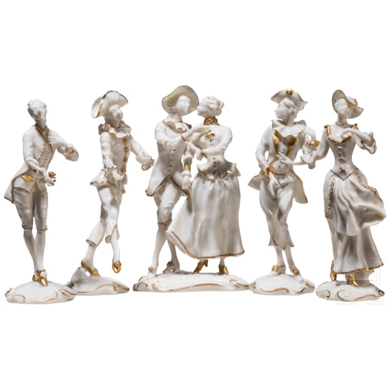 Five porcelain miniature figures, Karl Tutter (design), C. M. Hutschenreuther, 20th century