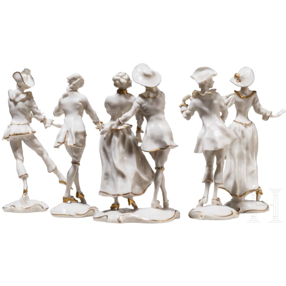 Five porcelain miniature figures, Karl Tutter (design), C. M. Hutschenreuther, 20th century