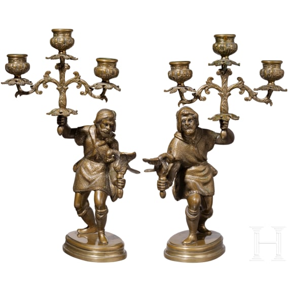 Two falconers as candlesticks, Vienna, circa 1900
