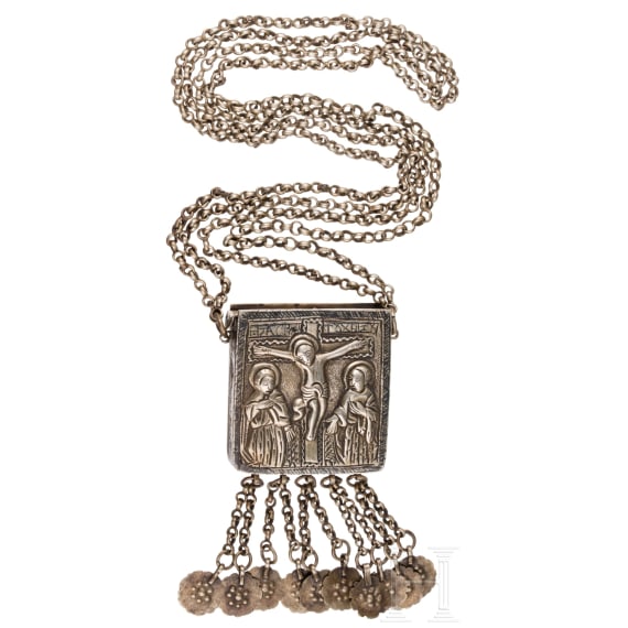 A silver and niello pendant (reliquary) with the crucifixion, probably Russian, 18th century