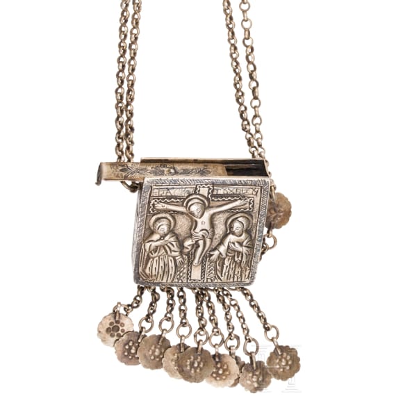 A silver and niello pendant (reliquary) with the crucifixion, probably Russian, 18th century