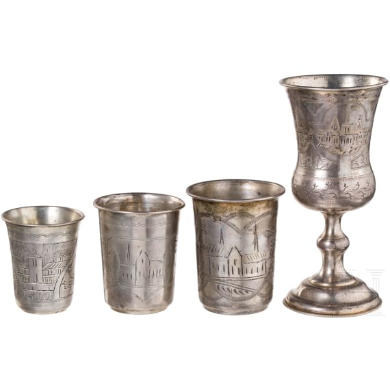Four Russian silver beakers, Moscow, 1882/1884 (two), Kiev, 1908 - 1917 (two)