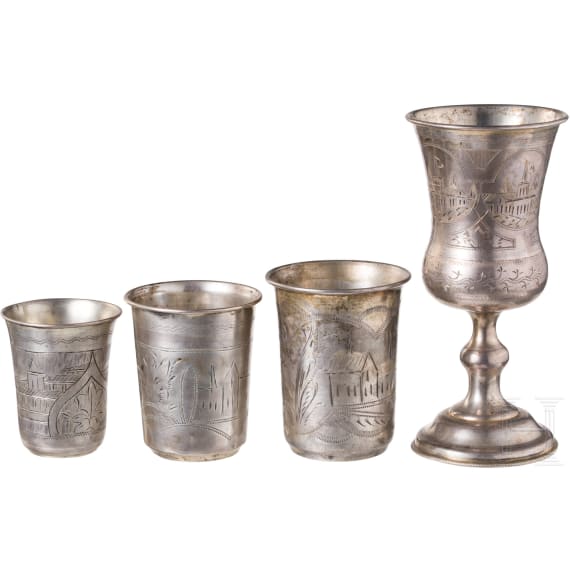 Four Russian silver beakers, Moscow, 1882/1884 (two), Kiev, 1908 - 1917 (two)