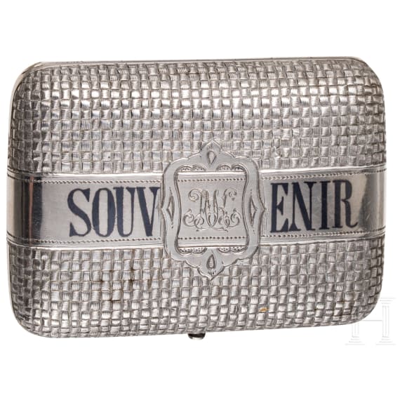 A Russian silver trompe l'oeil purse with niello inscription "SOUVENIR", Moscow, Ivan Prudnikov, circa 1880