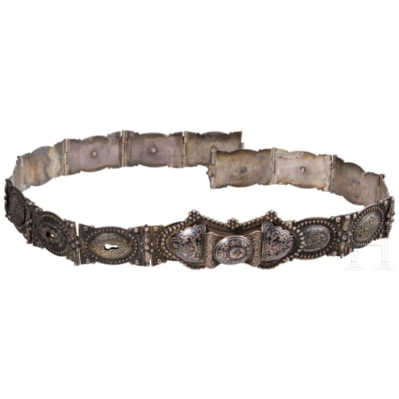 An Ottoman silver and niello belt with thugra marks, 19th century