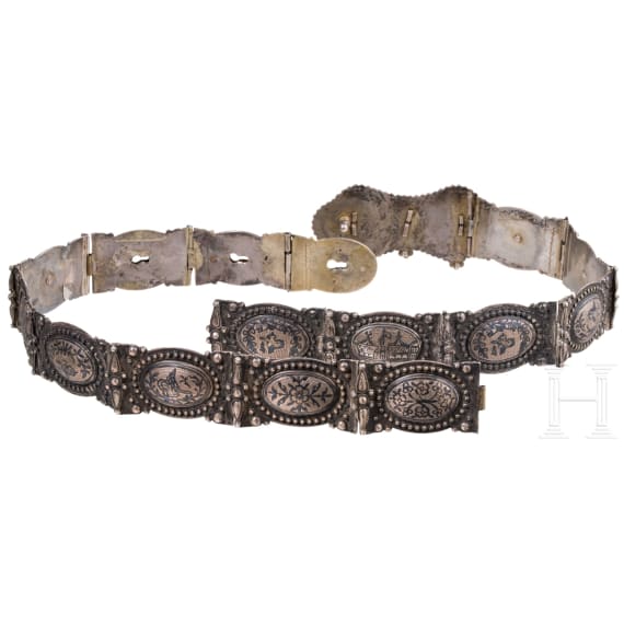 An Ottoman silver and niello belt with thugra marks, 19th century
