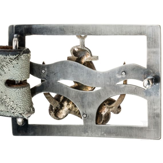 A silver buckle belt with snake with leather belt, 20th century