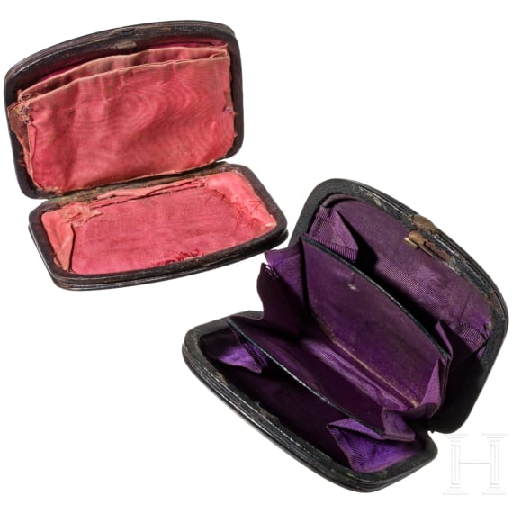 Two papiermach&eacute; and lacquer wallets, Russia, 19th century, probably Ostashkovo, Osip Vishyakov and Sons factory