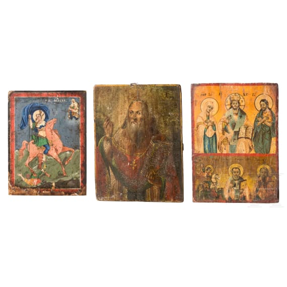 Three icons, including the Deisis and Saint Demetrios, Bulgaria/Greece, 19th century