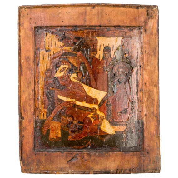A Russian icon showing the Nativity of the Mother of God, 17th century
