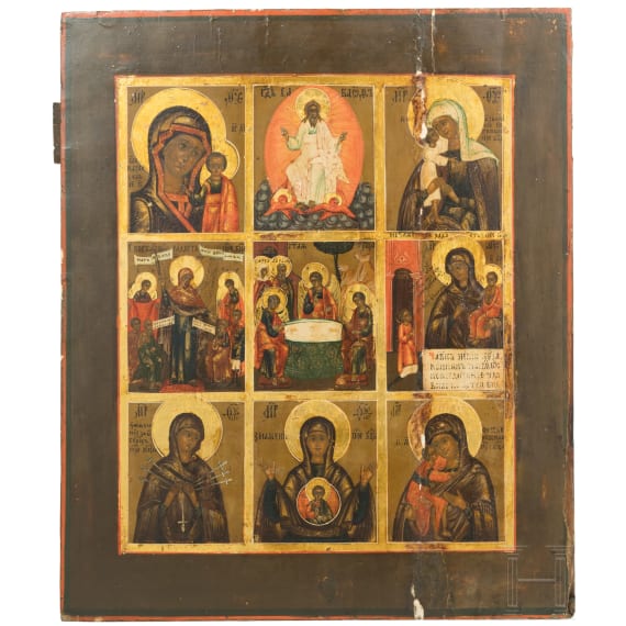 A Russian multi-partite icon showing the old testament trinity, 19th century