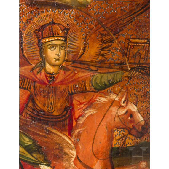 Two Russian icons: Archangel Michael - the Horseman of the Apocalypse. and a feast icon, circa 1900