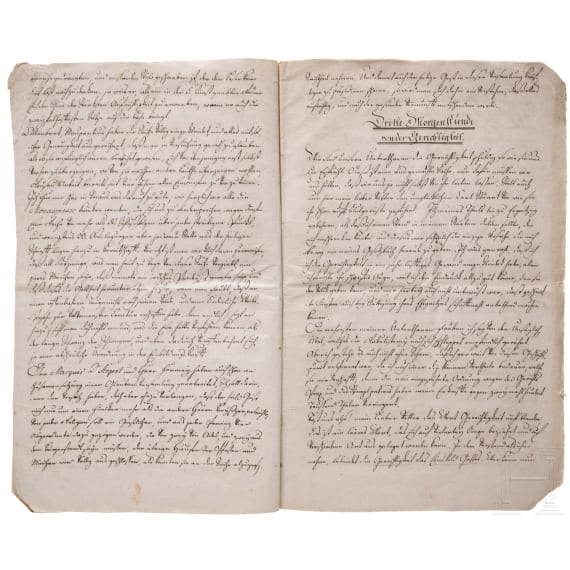 Friedrich der Gro&szlig;e - "Morgenstunden des K&ouml;nigs in Preu&szlig;en", Abschrift des 19. Jhdts. in lederner Schreibmappe mit geschnittener Darstellung des K&ouml;nigs