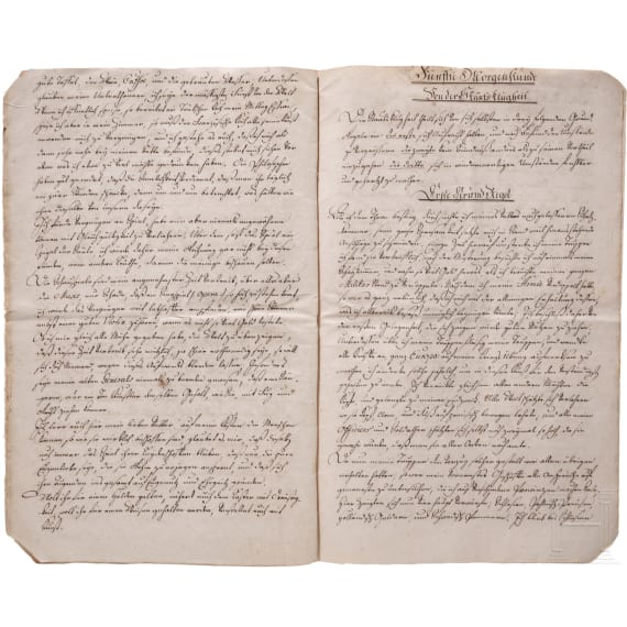 Friedrich der Gro&szlig;e - "Morgenstunden des K&ouml;nigs in Preu&szlig;en", Abschrift des 19. Jhdts. in lederner Schreibmappe mit geschnittener Darstellung des K&ouml;nigs