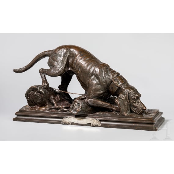 Jagdhund-Plastik als Offiziers-Schie&szlig;preis, datiert 1896