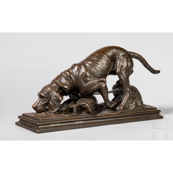 Jagdhund-Plastik als Offiziers-Schie&szlig;preis, datiert 1896