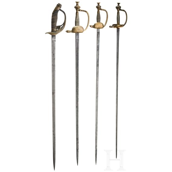 Vier Degen f&uuml;r Offiziere der Infanterie, 2. H&auml;lfte 19. Jhdt.