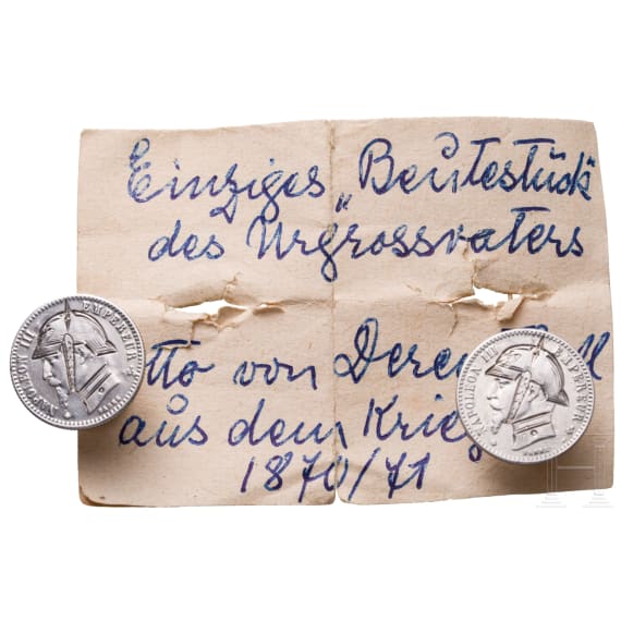 Ein Paar silberne Geschenk-Manschettenkn&ouml;pfe aus dem Krieg 1870/71
