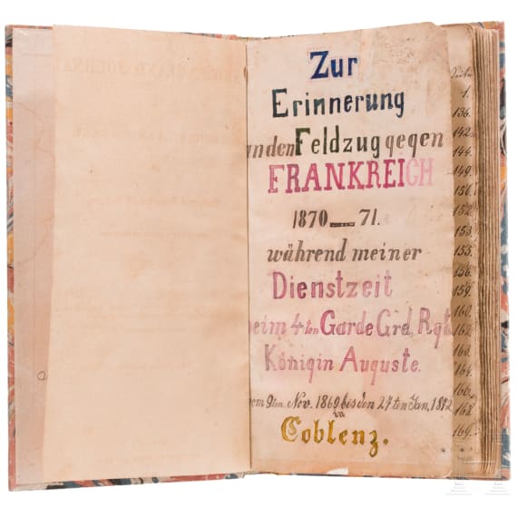 K&ouml;nigin Augusta Garde-Grenadier-Regiment Nr. 4 - Kriegstagebuch, datiert 9.11.1869 - 27.1.1872