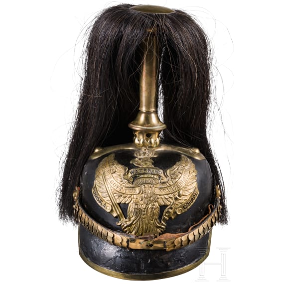 Helm f&uuml;r Mannschaften im Dragoner-Regiment Nr. 9, mit Paradebusch, um 1900