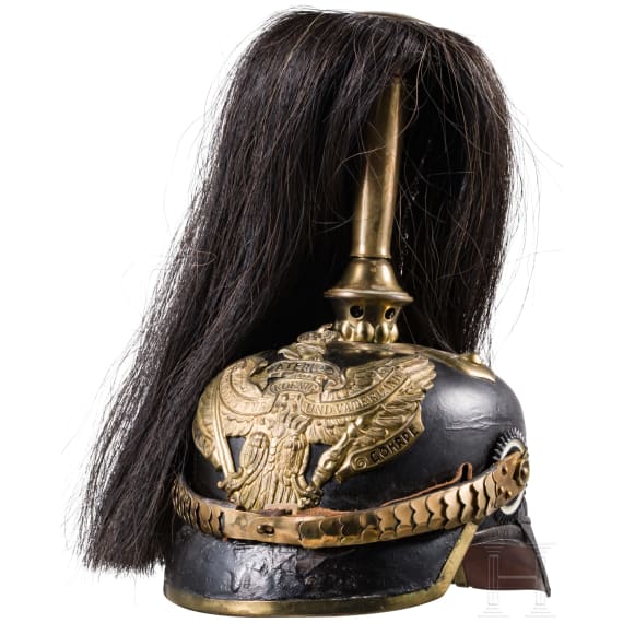 Helm f&uuml;r Mannschaften im Dragoner-Regiment Nr. 9, mit Paradebusch, um 1900