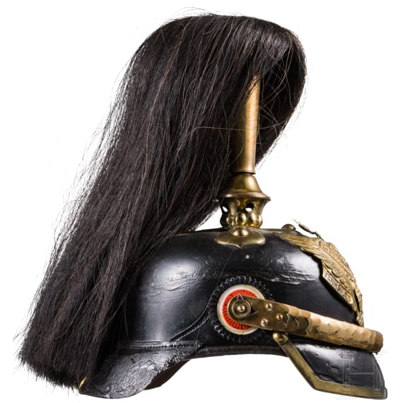 Helm f&uuml;r Mannschaften im Dragoner-Regiment Nr. 9, mit Paradebusch, um 1900