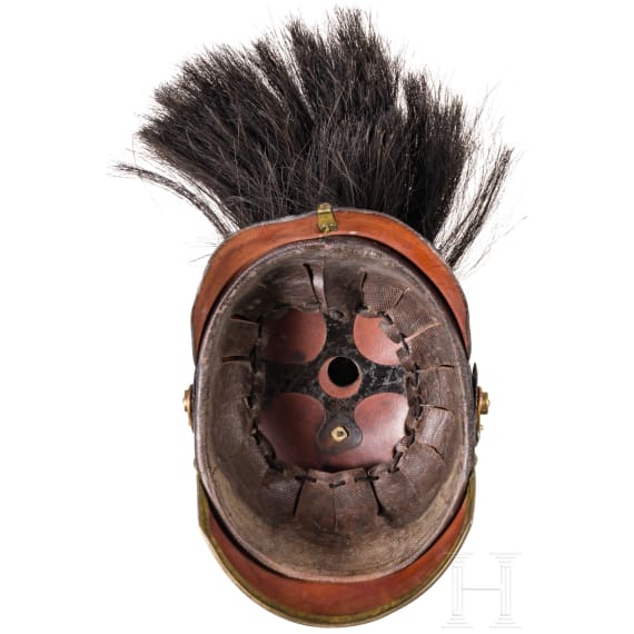 Helm f&uuml;r Mannschaften im Dragoner-Regiment Nr. 9, mit Paradebusch, um 1900