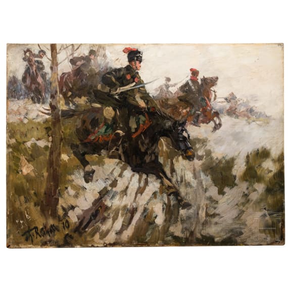 Theodor Rocholl (1854 - 1933), Preu&szlig;ische Husaren greifen an, datiert 1910