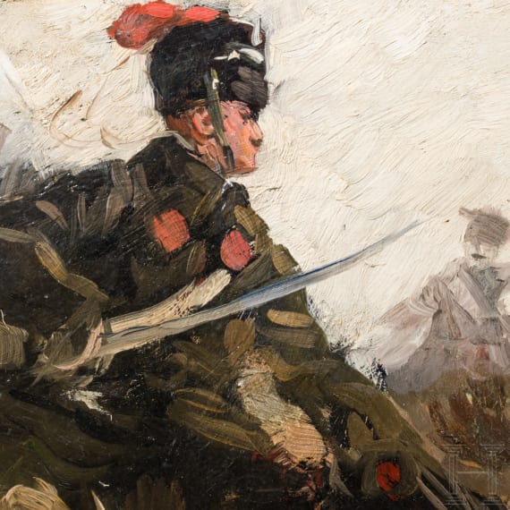 Theodor Rocholl (1854 - 1933), Preu&szlig;ische Husaren greifen an, datiert 1910