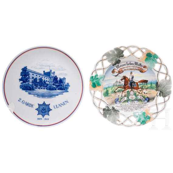 Meissen-Teller des 2. Garde-Ulanen-Regiments und Reservistenteller aus dem K&ouml;nigs-Ulanen-Regiment Nr. 13