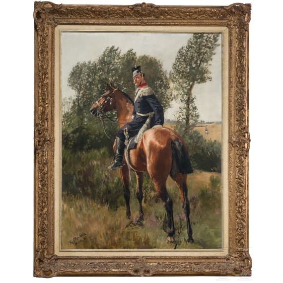 Theodor Rocholl (1854 - 1933), Ulanenoffizier zu Pferd, datiert "D&uuml;sseldf. 91"