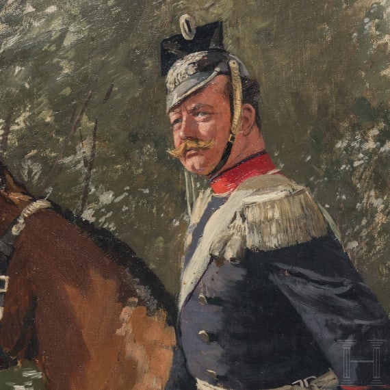Theodor Rocholl (1854 - 1933), Ulanenoffizier zu Pferd, datiert "D&uuml;sseldf. 91"