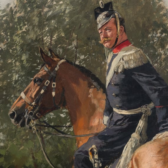 Theodor Rocholl (1854 - 1933), Ulanenoffizier zu Pferd, datiert "D&uuml;sseldf. 91"
