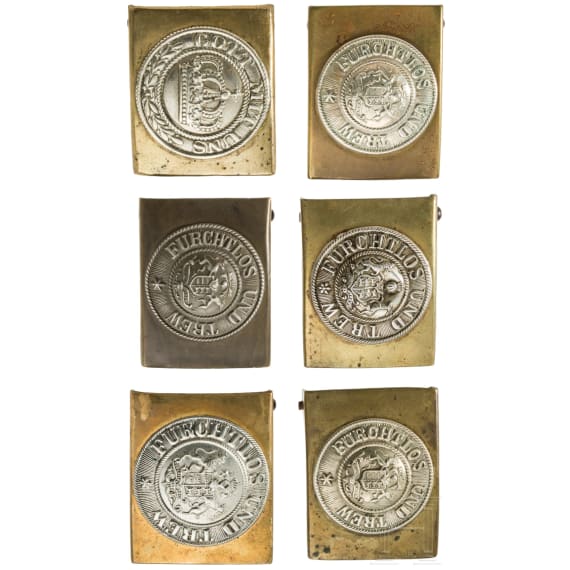Six belt buckles for enlisted men, circa 1870 - 1918