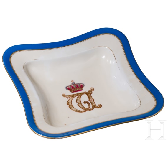 A porcelain plate with monogram of Wilhelm II (W&uuml;rttemberg), Selb, Porzellanfarbik L. Hutschenreuther, circa 1910