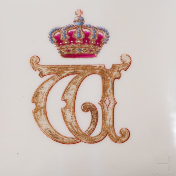 A porcelain plate with monogram of Wilhelm II (W&uuml;rttemberg), Selb, Porzellanfarbik L. Hutschenreuther, circa 1910