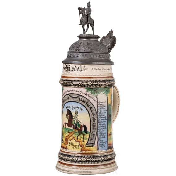 A reservist mug of Reservist H&uuml;lsdell, Cuirassier Regiment Count Gessler (Rhenish) No. 8, Deutz, 1899 - 1902