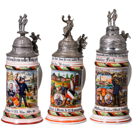 Three reservist mugs from different W&uuml;rttemberg infantry regiments