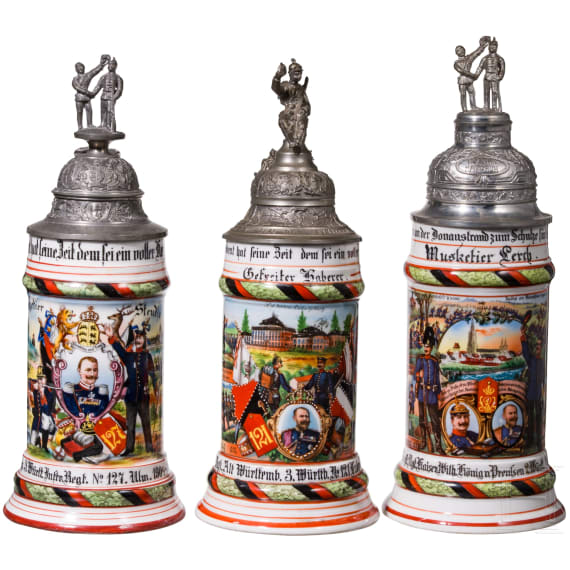 Three reservist mugs from different W&uuml;rttemberg infantry regiments