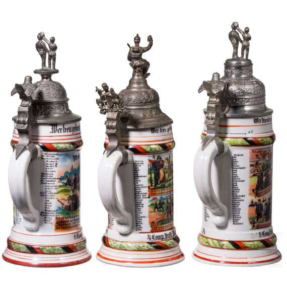Three reservist mugs from different W&uuml;rttemberg infantry regiments