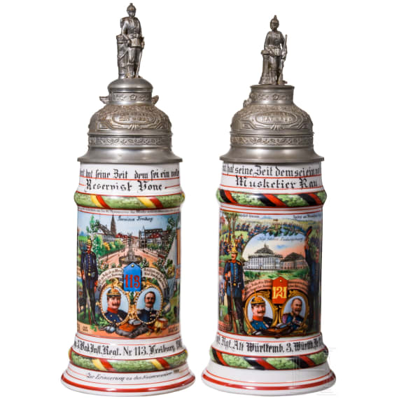 Four reservist mugs from different W&uuml;rttemberg infantry regiments