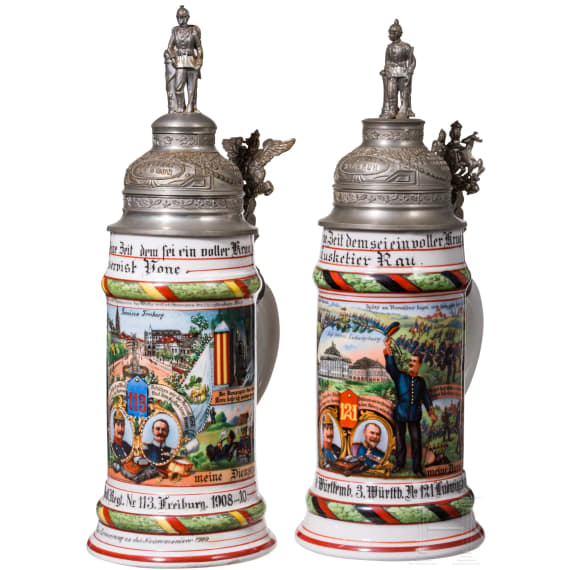 Four reservist mugs from different W&uuml;rttemberg infantry regiments